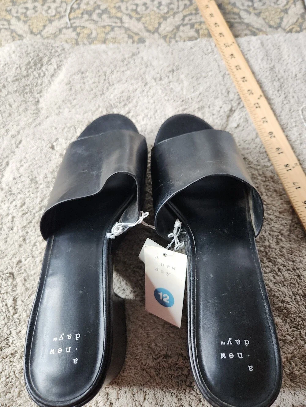Women's Ricky Platform Heels with Memory Foam Insole - A New Day Black 12